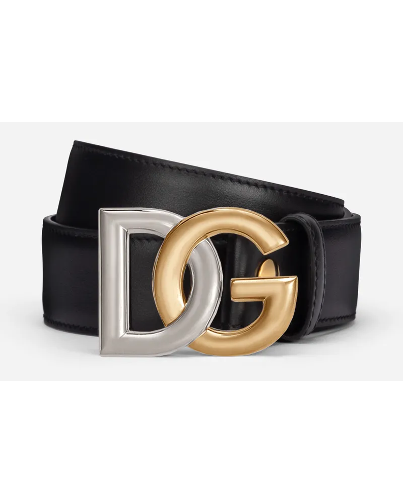 Dolce & Gabbana Calfskin Belt With Double-plated Dg Logo - Uomo Cinture Nero Nero