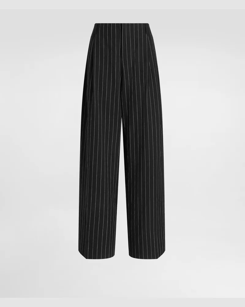 Dolce & Gabbana Pantaloni Gessati In Lana Vergine E Lino - Donna Pantaloni E Shorts Multicolore Rigato