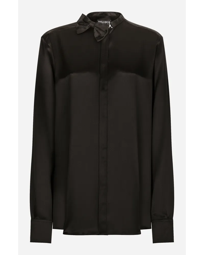 Dolce & Gabbana Camicia In Raso Con Dettaglio Papillon - Donna Camicie E Top Nero Seta Nero