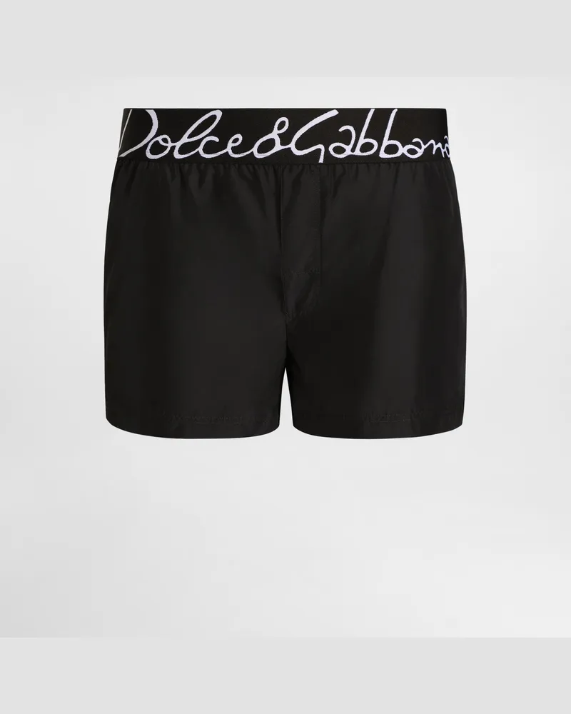 Dolce & Gabbana Boxer Da Mare Corto Logo - Uomo Beachwear Nero Nero