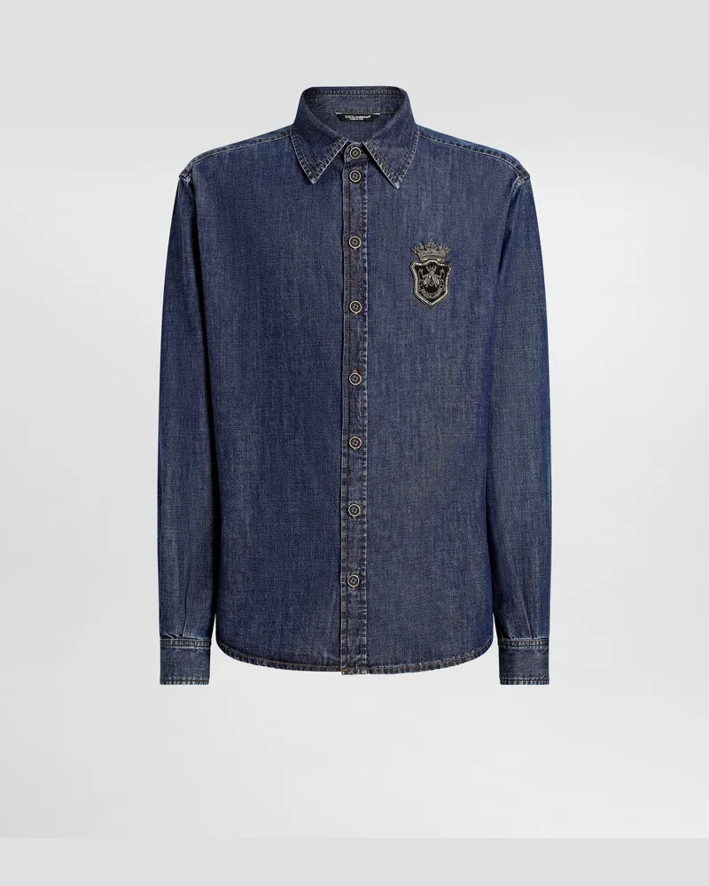 Dolce & Gabbana Camicia In Denim Con Stemma Araldico - Uomo Camicie Multicolore Variante