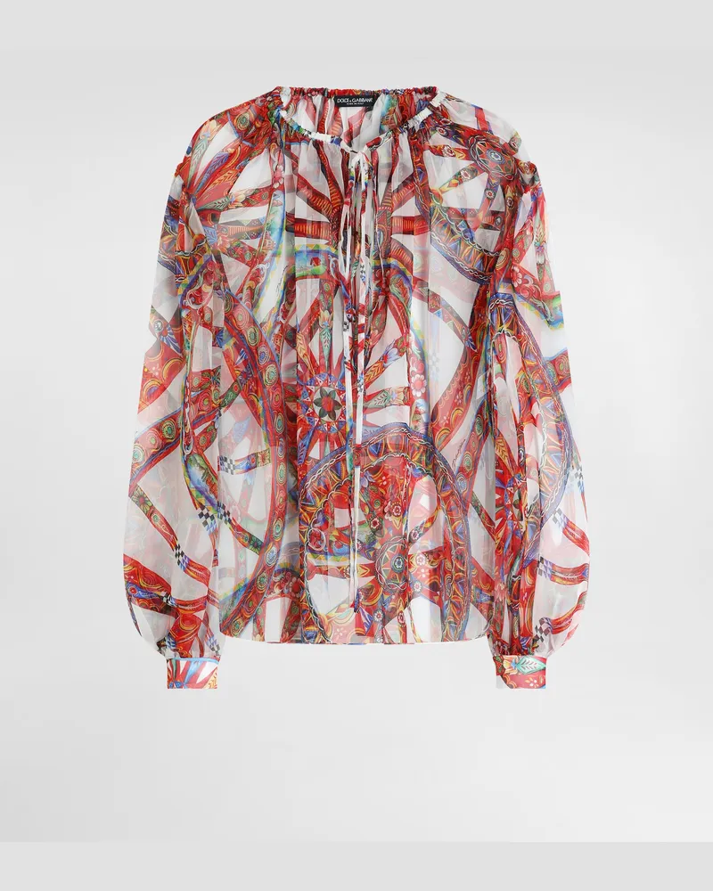 Dolce & Gabbana Top In Chiffon Stampa Carretto - Donna Camicie E Top Multicolore Multicolore
