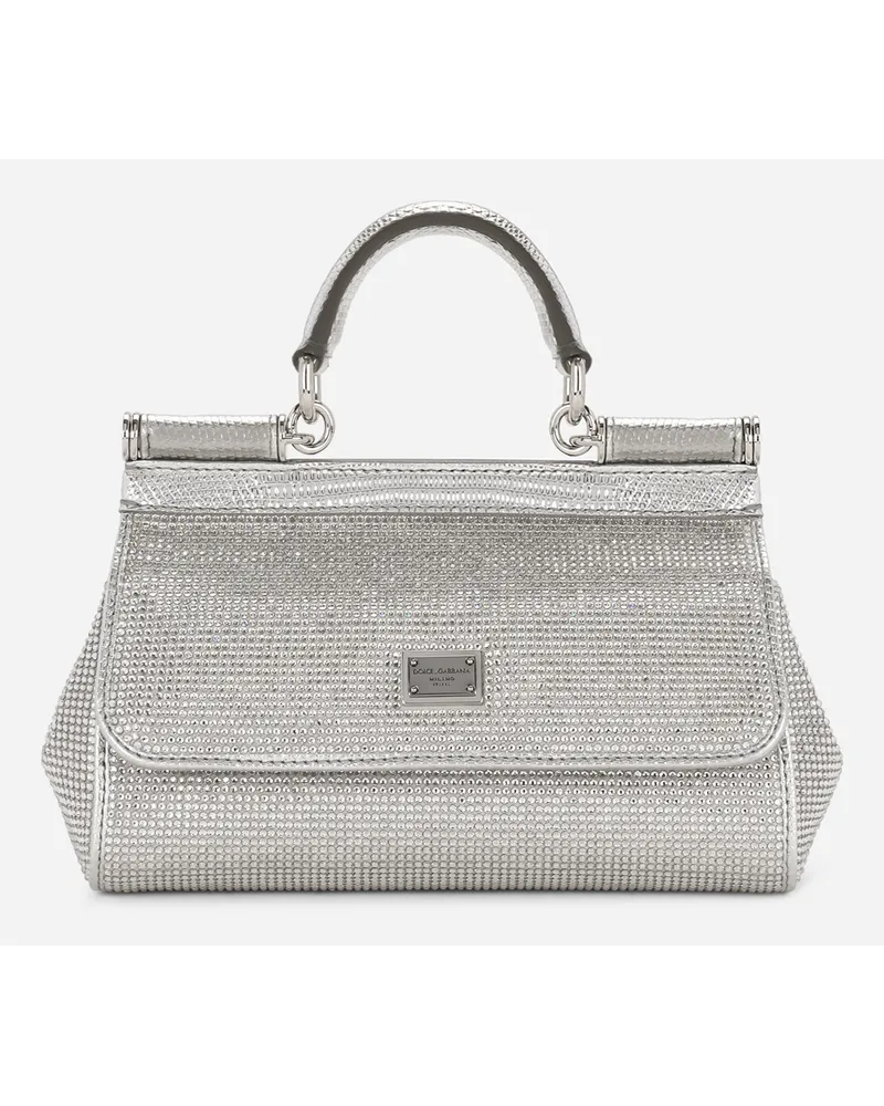 Dolce & Gabbana Borsa A Mano Sicily Piccola - Donna Borse A Mano Argento Viscosa Crystal