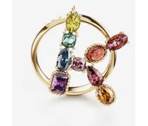 Dolce & Gabbana Rainbow Alphabet K Ring In Yellow Gold With Multicolor Fine Gems - Donna Anelli Oro Oro
