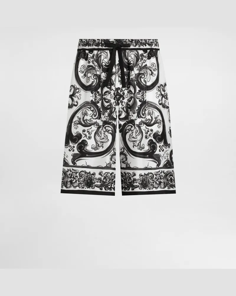 Dolce & Gabbana Pantaloni In Twill Di Seta Stampa Maiolica - Uomo Pantaloni E Shorts Multicolore Multicolore
