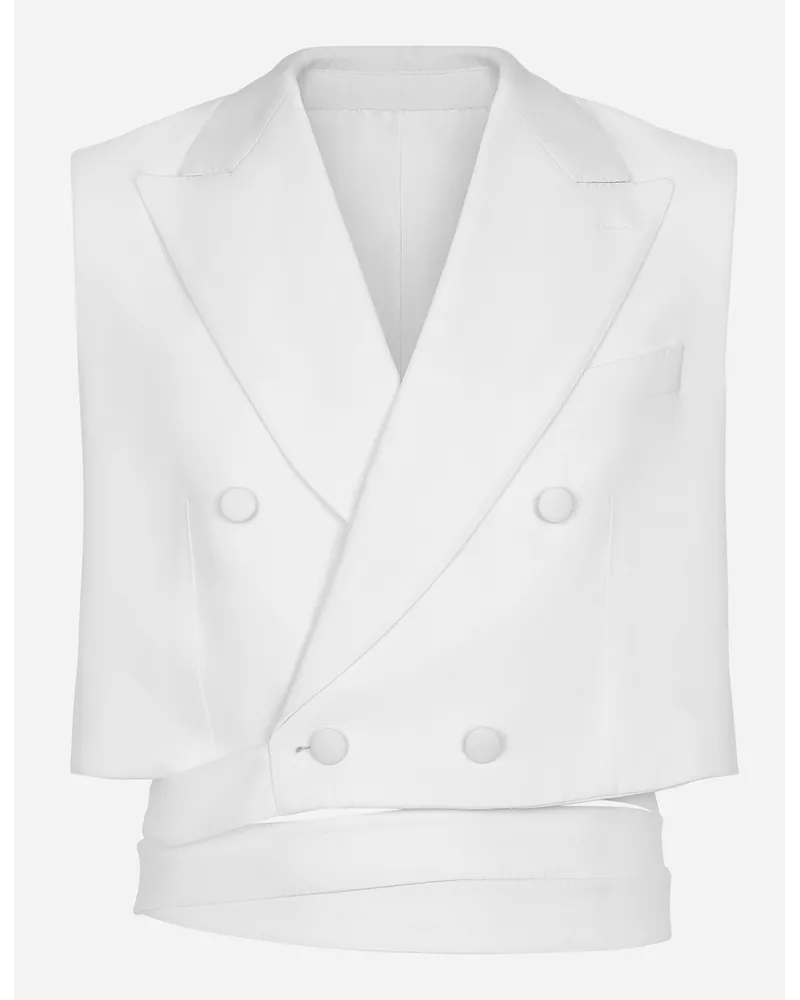 Dolce & Gabbana Gilet Doppiopetto Corto In Lana Con Cintura - Uomo Abiti E Giacche Bianco Bianco