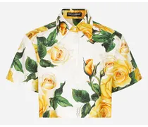 Camicia Corta In Cotone Stampa Rose Gialle - Donna Camicie E Top Stampa