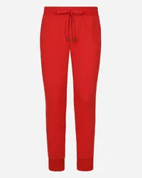 Dolce & Gabbana Pantalone Jogging In Jersey Con Placca Logata - Uomo Pantaloni E Shorts Rosso Cotone Rosso