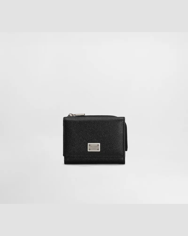 Dolce & Gabbana Portafoglio French Flap In Pelle Di Vitello Con Targhetta Logata - Uomo Portafogli E Piccola Pelletteria Nero Pelle Nero
