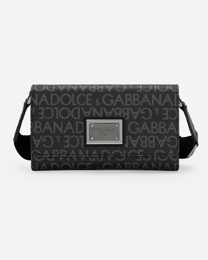Dolce & Gabbana Borsa A Tracolla In Jacquard Spalmato - Uomo Borse A Tracolla Multicolore Tessuto Nero