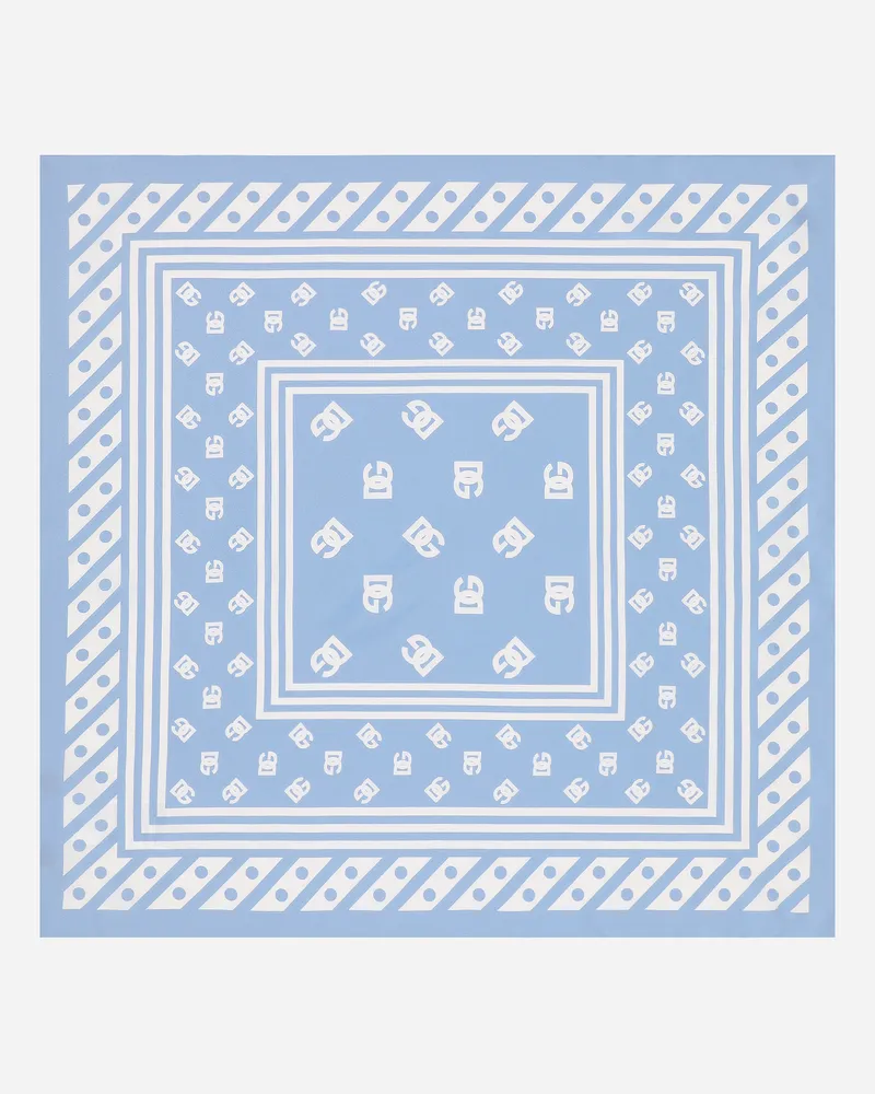 Dolce & Gabbana Foulard In Twill Di Seta Stampa Logo Dg Allover 50x50 - Donna Sciarpe E Foulard Celeste Celeste