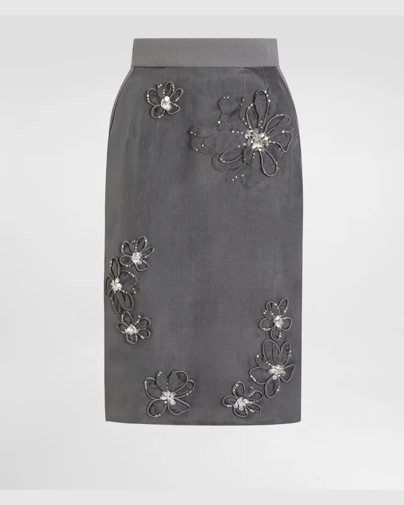 Dolce & Gabbana Gonna Midi In Organza Con Ricamo Fiori - Donna Gonne Multicolore Ricamati