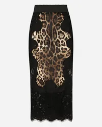 Dolce & Gabbana Gonna Midi In Raso Stampa Leopardo Con Inserti In Pizzo - Donna Gonne Stampa Animalier Cotone Leo