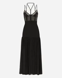 Dolce & Gabbana Abito Longuette In Tulle Con Dettagli Lingerie E Logo Dg - Donna Abiti Nero Tulle Nero