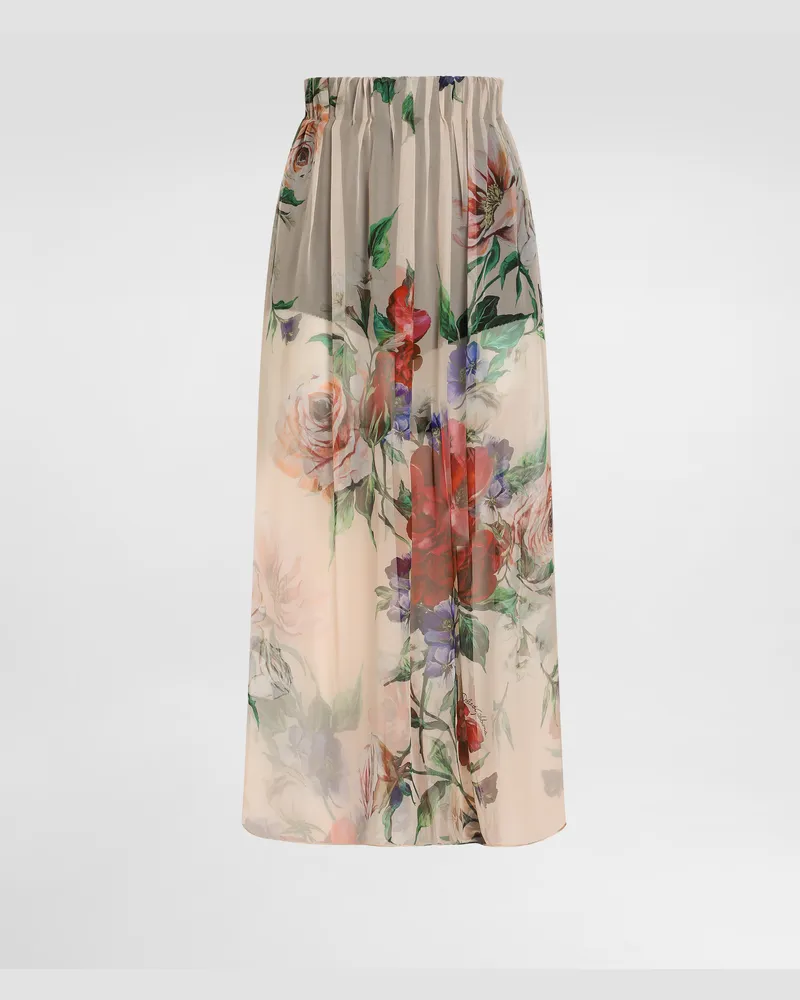 Dolce & Gabbana Gonna Longuette In Chiffon Stampa Fiori - Donna Gonne Stampa Stampa