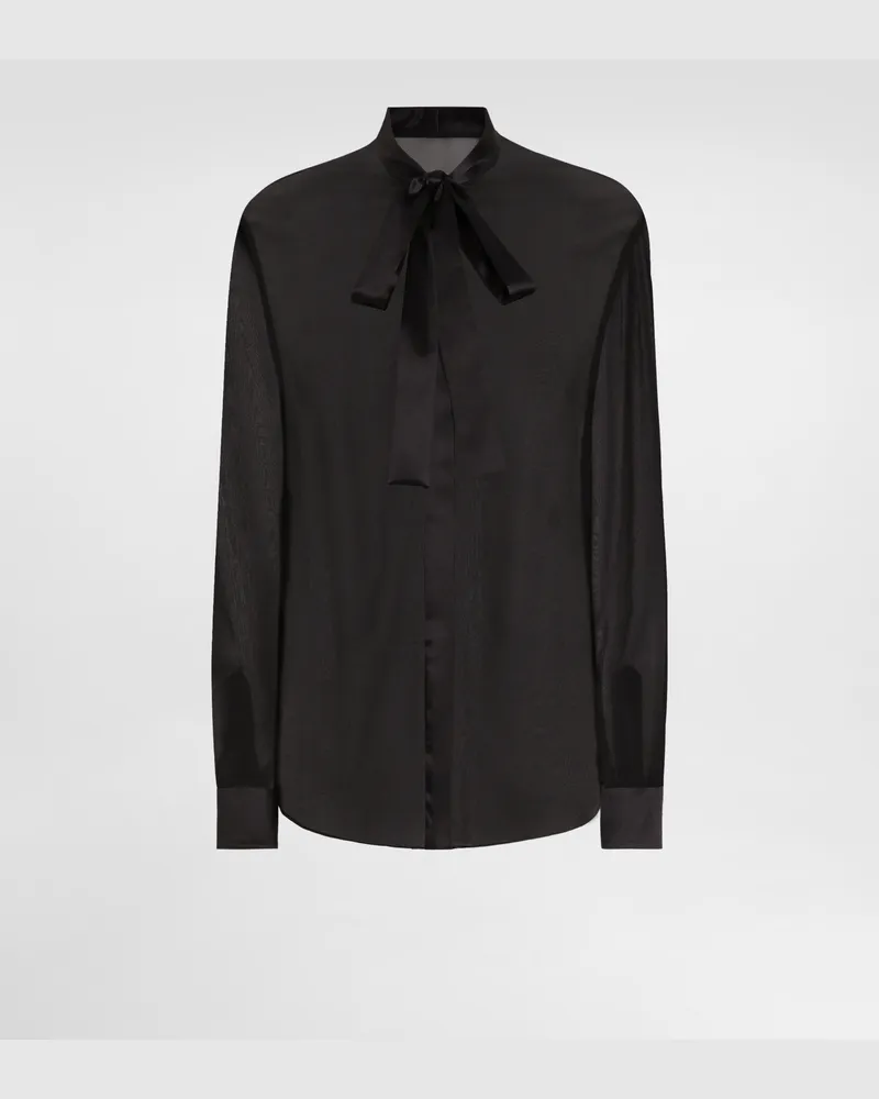 Dolce & Gabbana Camicia In Chiffon Con Fiocco Al Collo - Donna Camicie E Top Nero Seta Nero