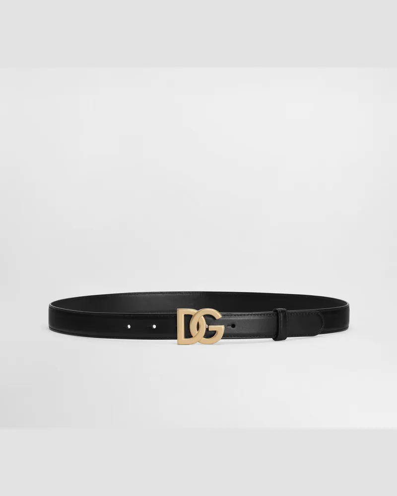 Dolce & Gabbana Calfskin Belt With Dg Logo - Donna Cinture Nero Pelle Nero