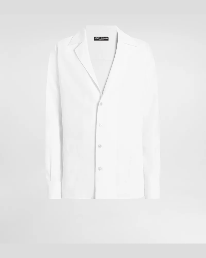 Dolce & Gabbana Camicia Manica Lunga Scollo A V In Tela Di Lino - Uomo Camicie Bianco Bianco