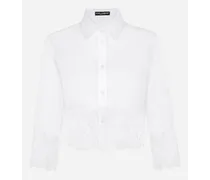 Cropped Poplin Shirt With Lace Inserts - Donna Camicie E Top Bianco Cotone