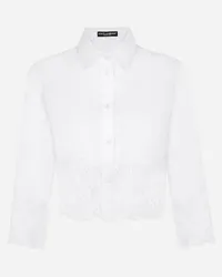 Dolce & Gabbana Cropped Poplin Shirt With Lace Inserts - Donna Camicie E Top Bianco Cotone Bianco