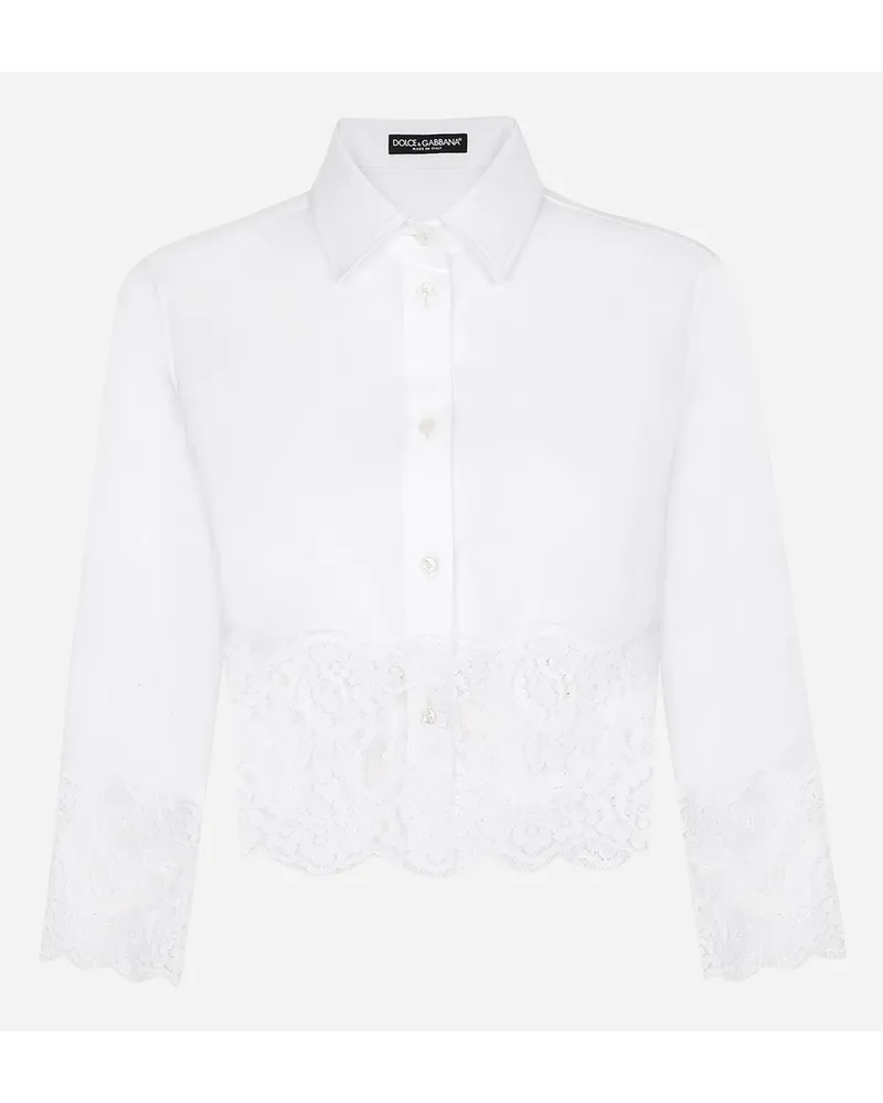 Dolce & Gabbana Cropped Poplin Shirt With Lace Inserts - Donna Camicie E Top Bianco Cotone Bianco