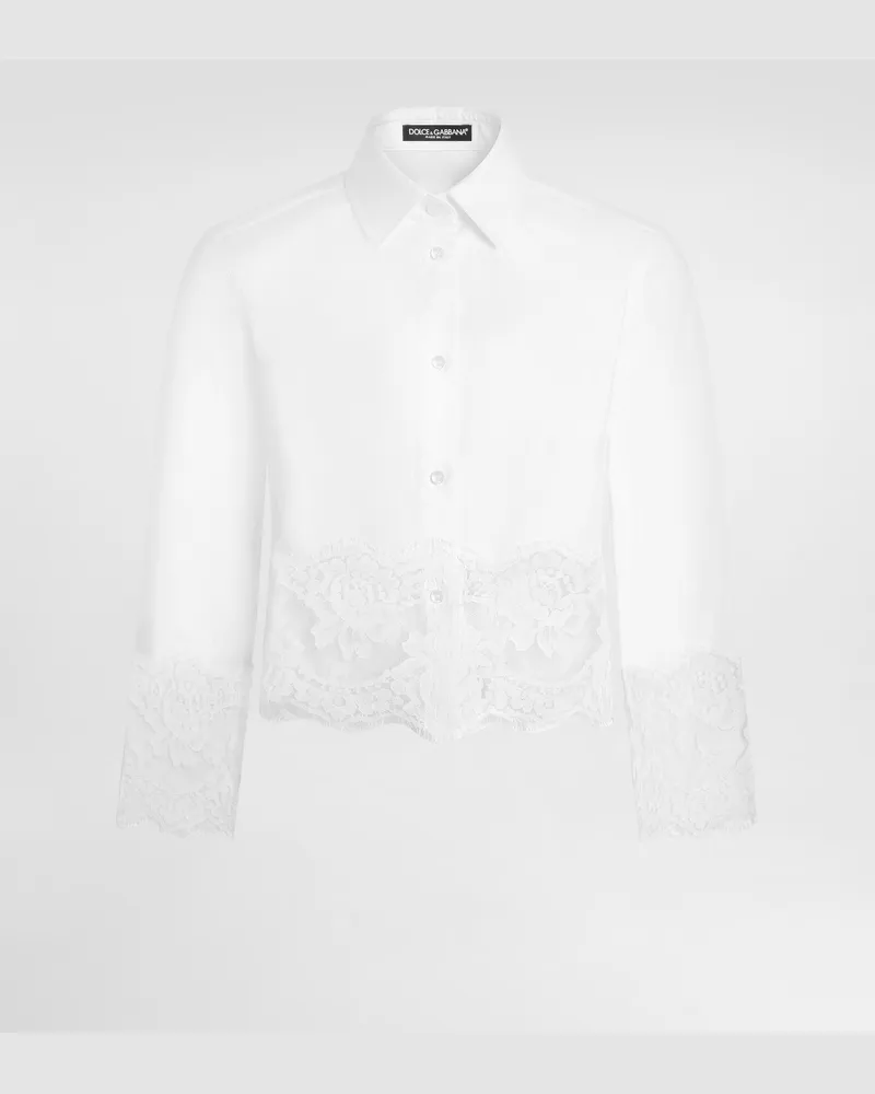 Dolce & Gabbana Cropped Poplin Shirt With Lace Inserts - Donna Camicie E Top Bianco Cotone Bianco
