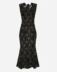 Dolce & Gabbana Faux Leather Macramé Calf-length Dress - Donna Abiti Nero Ecopelle Nero