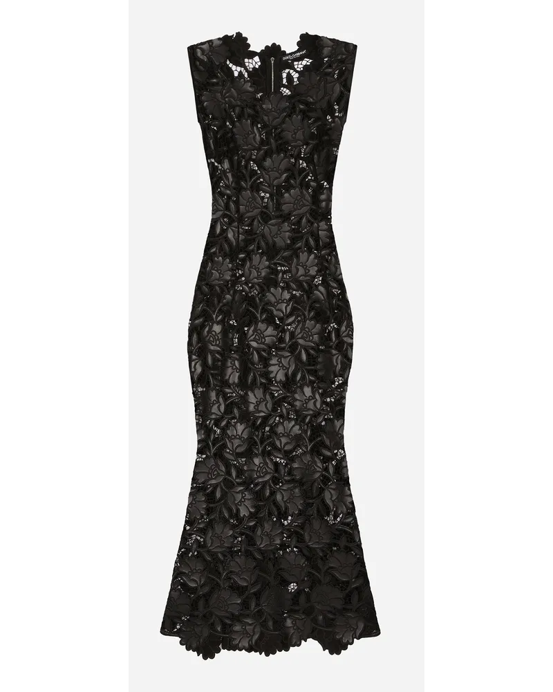 Dolce & Gabbana Faux Leather Macramé Calf-length Dress - Donna Abiti Nero Ecopelle Nero