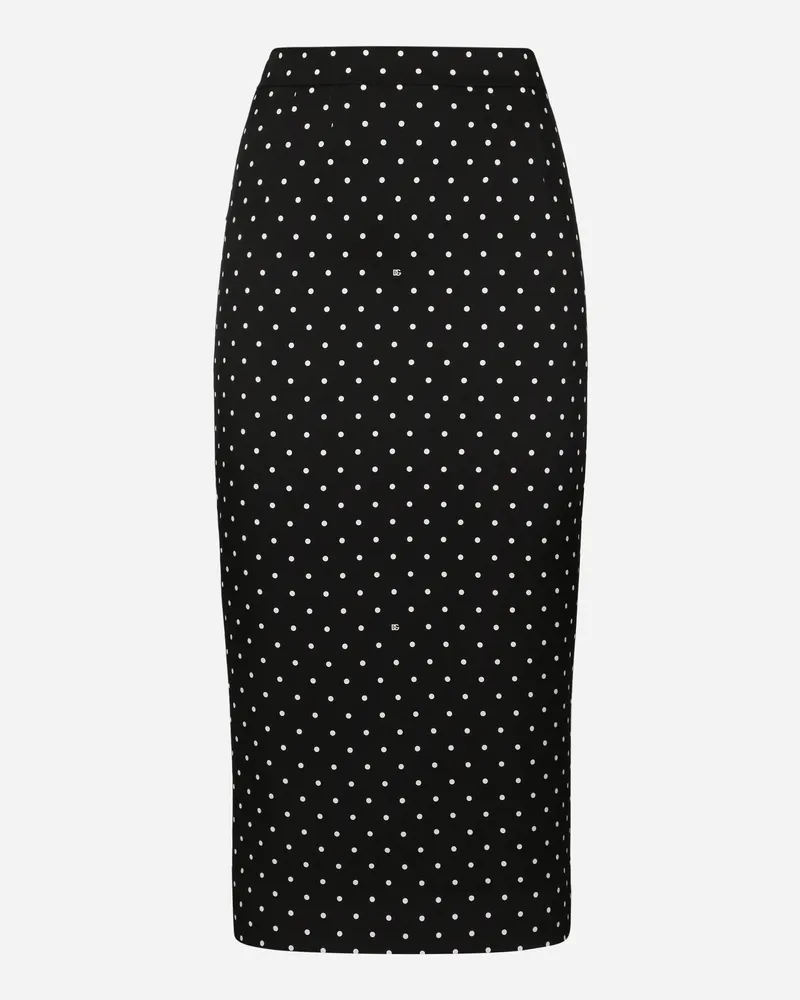 Dolce & Gabbana Gonna Longuette A Tubino In Charmeuse Stampa Pois - Donna Gonne Stampa Stampa