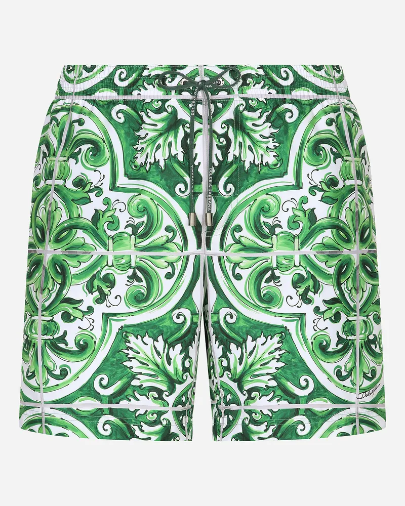 Dolce & Gabbana Boxer Da Mare Medio Stampa Maiolica - Uomo Beachwear Stampa Stampa