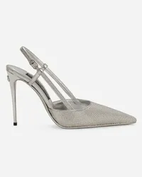 Dolce & Gabbana Sling Back In Raso E Termostrass - Donna Décolleté E Slingback Grigio Grigio