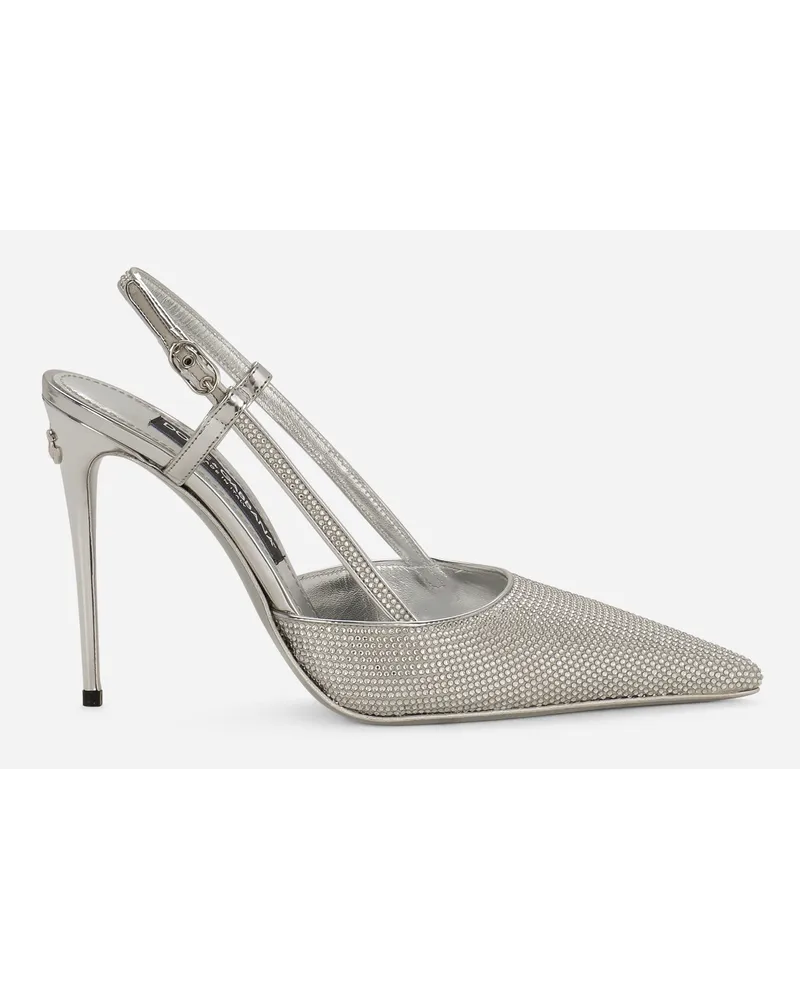Dolce & Gabbana Sling Back In Raso E Termostrass - Donna Décolleté E Slingback Grigio Grigio