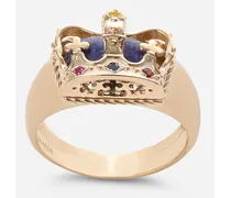 Crown Yellow Gold Ring With Lapislazzuli On The Inside - Uomo Anelli Oro