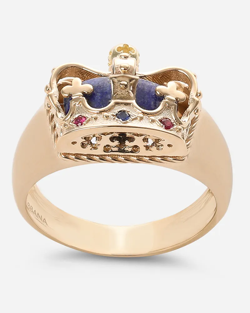 Dolce & Gabbana Crown Yellow Gold Ring With Lapislazzuli On The Inside - Uomo Anelli Oro Oro