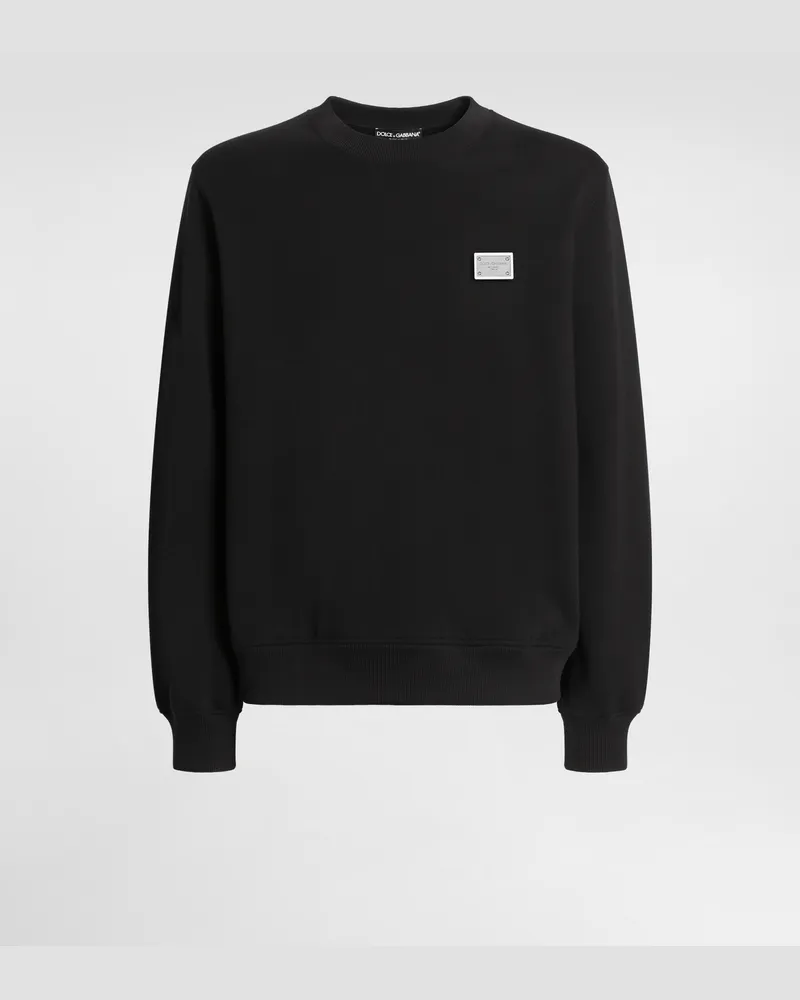 Dolce & Gabbana Felpa In Cotone Con Placca - Uomo Felpe Nero Nero