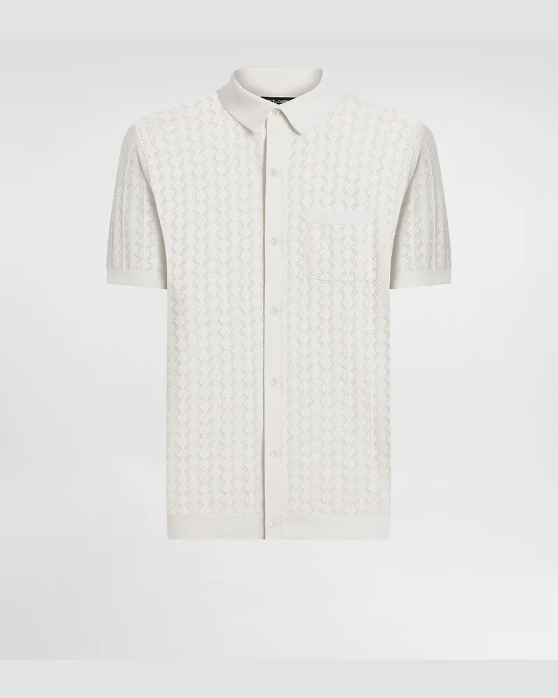 Dolce & Gabbana Camicia A Maniche Corte In Maglia Di Cotone Traforata - Uomo Maglieria Bianco Bianco