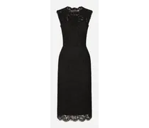 Branded Stretch Lace Calf-length Dress - Donna Abiti Nero Pizzo