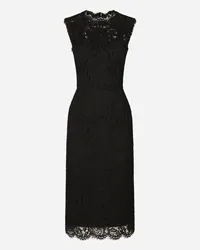 Dolce & Gabbana Branded Stretch Lace Calf-length Dress - Donna Abiti Nero Pizzo Nero