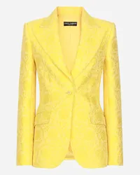 Dolce & Gabbana Giacca Turlington Monopetto In Broccato Floreale - Donna Giacche E Blazer Giallo Giallo