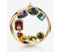 Rainbow Alphabet C Ring In Yellow Gold With Multicolor Fine Gems - Donna Anelli Oro