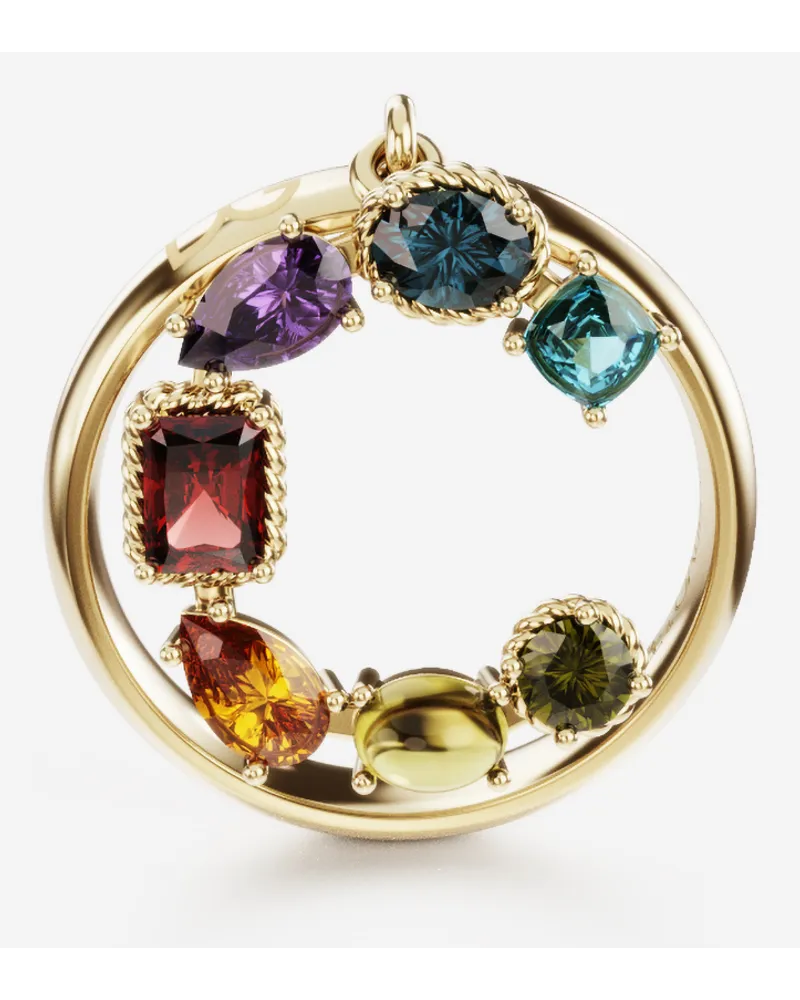 Dolce & Gabbana Rainbow Alphabet C Ring In Yellow Gold With Multicolor Fine Gems - Donna Anelli Oro Oro