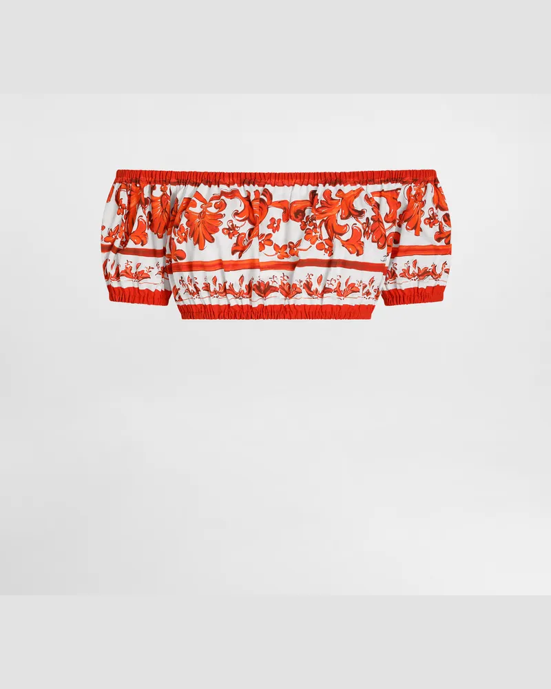 Dolce & Gabbana Top In Popeline Stampa Maiolica - Donna Camicie E Top Multicolore Variante
