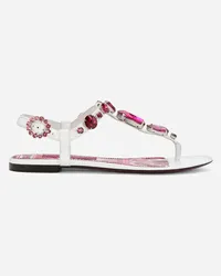 Dolce & Gabbana Sandalo Infradito In Vernice - Donna Flat Shoes Fucsia Pelle Bianco