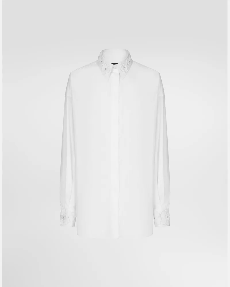Dolce & Gabbana Camicia Maniche Lunghe In Cotone Con Colletto Ricamato - Donna Camicie E Top Bianco Bianco