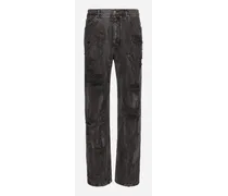 Jeans Over Lavato Con Rotture E Abrasioni - Uomo Denim Multicolore Denim