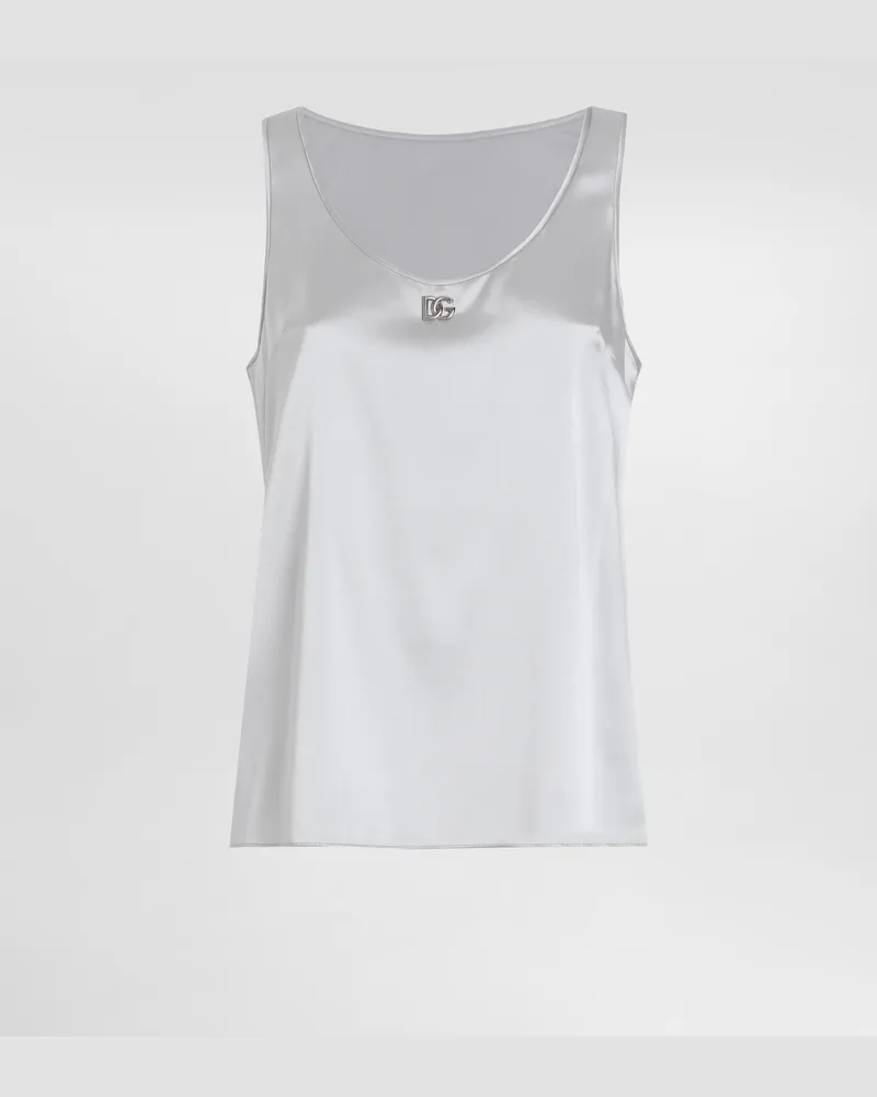 Dolce & Gabbana Top Canotta In Raso Con Logo Dg Pin - Donna Camicie E Top Grigio Grigio