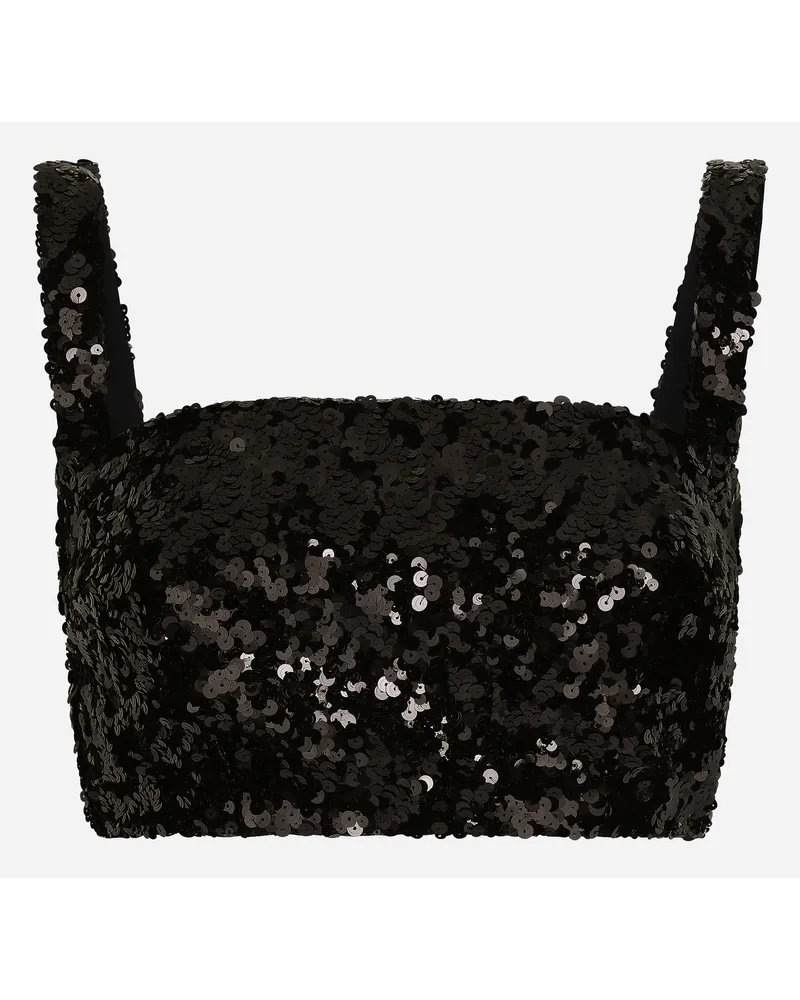 Dolce & Gabbana Top Corto Con Spalline In Paillettes - Donna Camicie E Top Nero Nero