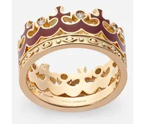 Crown Yellow Gold Ring With Burgundy Enamel Crown And Diamonds - Uomo Anelli Oro