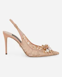 Dolce & Gabbana Slingback Rainbow Lace In Pizzo Lurex - Donna Décolleté E Slingback Rosa Pizzo Albicocca