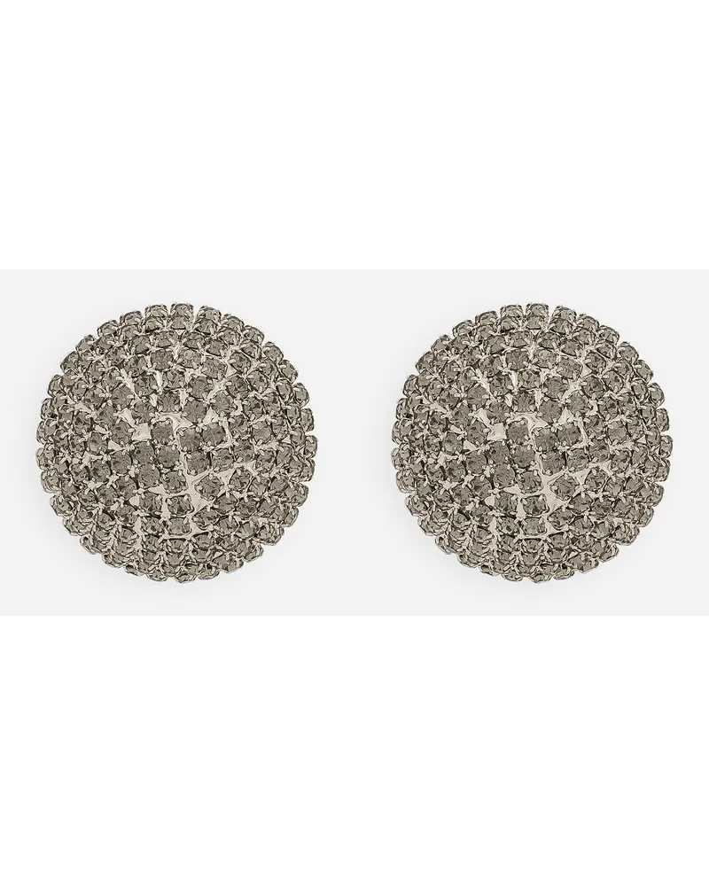 Dolce & Gabbana Orecchini Semisferici A Bottone In Strass - Donna Bijoux Argento Metallo Argento